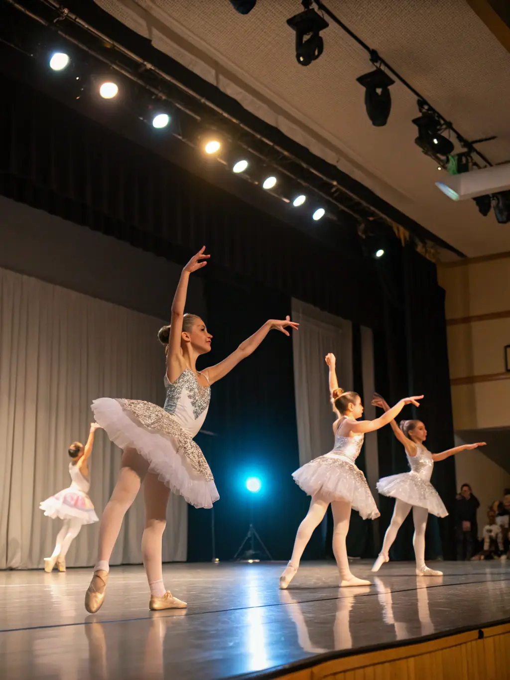 A vibrant image capturing a dynamic moment from one of GCGJB's recent dance performances, showcasing the energy and artistry of the dancers.