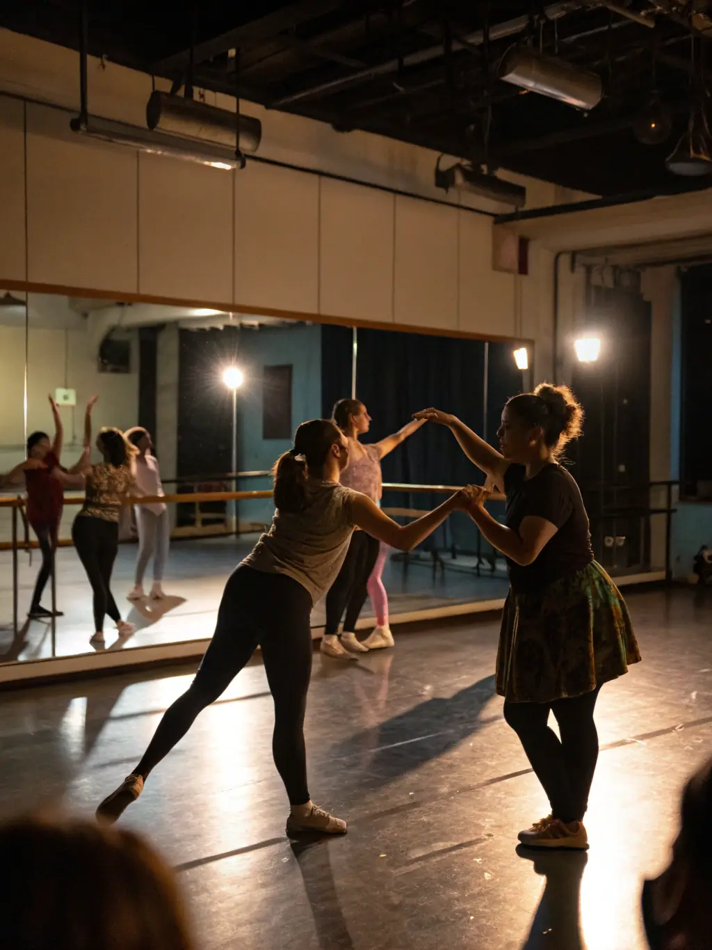 A photo of a GCGJB-led dance workshop, showing participants of various ages and skill levels engaged in learning new techniques and movements.